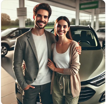 Tevreden klanten bij hun nieuwe auto